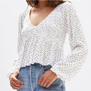 LA Hearts Polka Dot Babydoll Long Sleeve Top